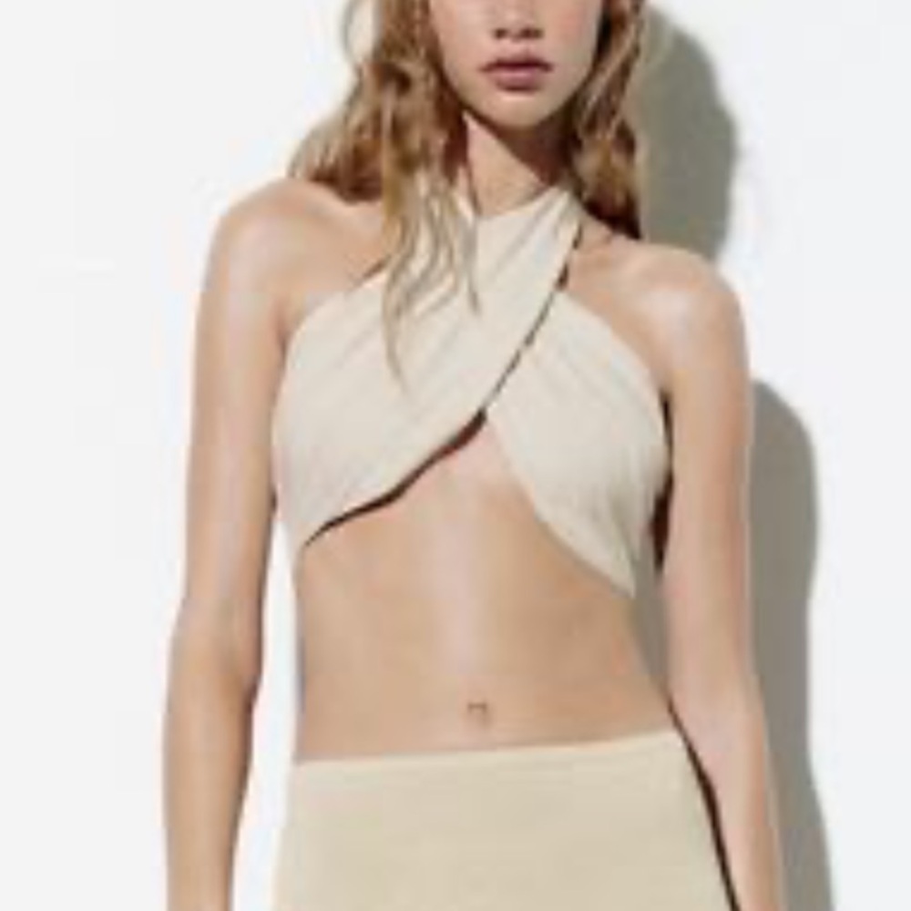 Zara Linen Blend Wrap Top